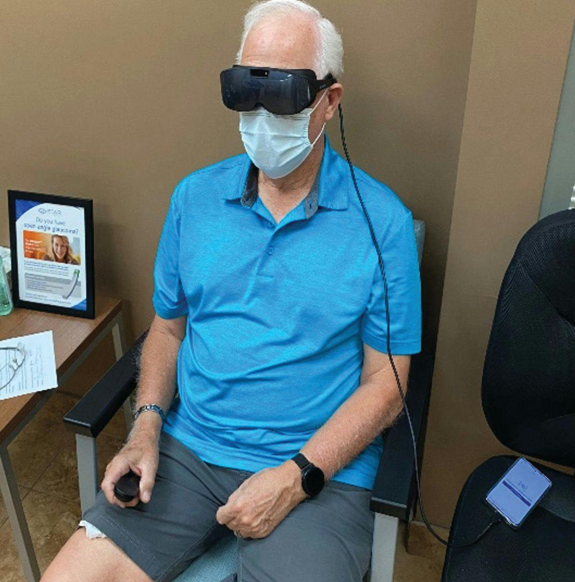 Figure 3 of 3.Two of my North Bay Eye Associates patients taking the Radius XR visual field test (left, in a dilating area; right, in the waiting room).