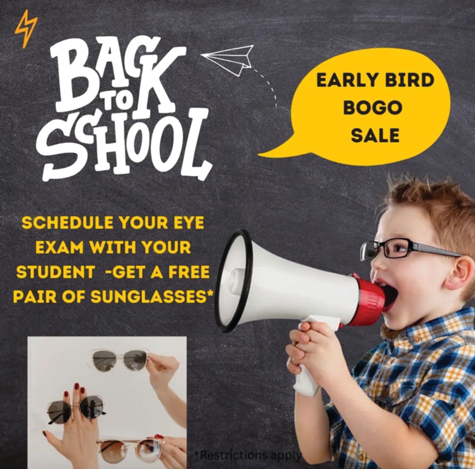 A graphic by Buena Vista Optical Boutique that was promoted on their Facebook page for a back-to-school sale in August 2024. (Image courtesy of Buena Vista Optical Boutique).