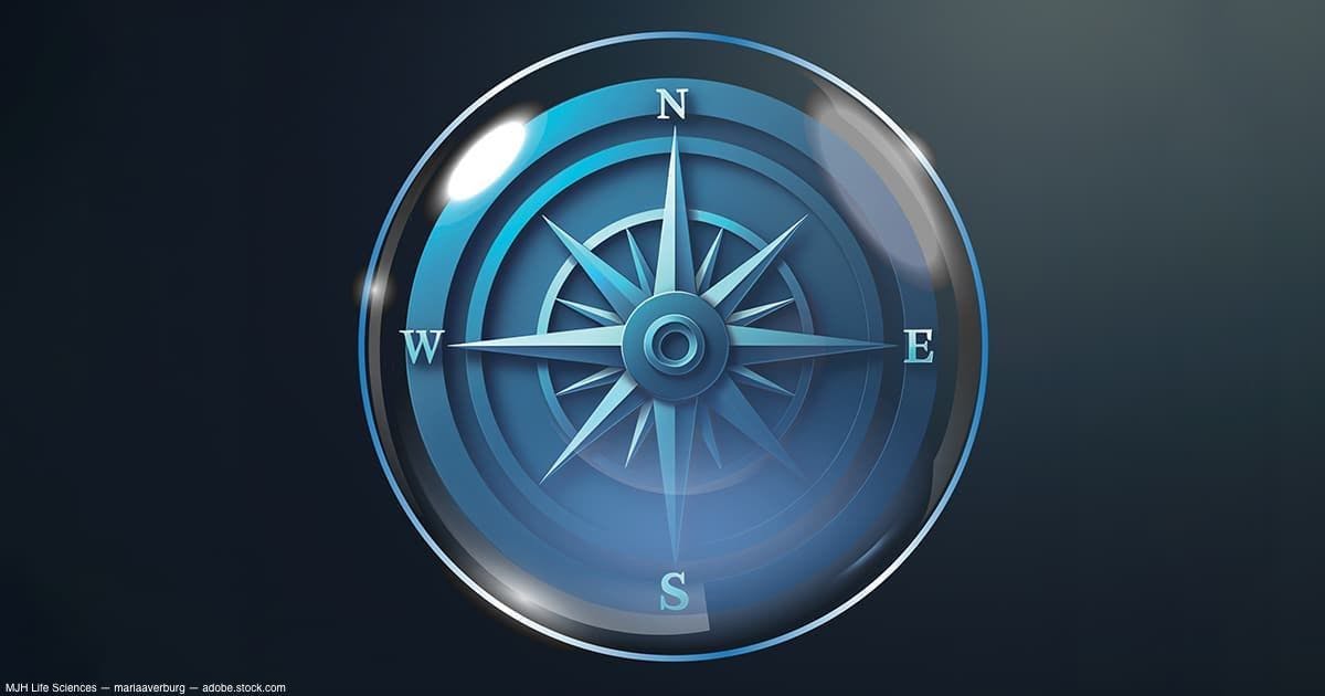 Graphic of blue compass with black backdrop Image credit: MJH Life Sciences - ©mariaaverburg - adobe.stock.com