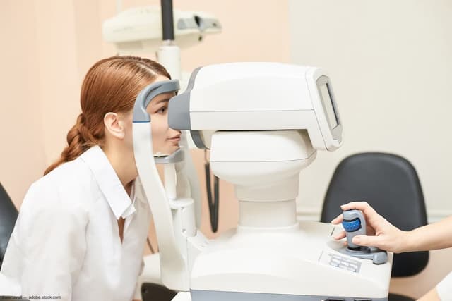 Patient sitting for OCT scan Image credit: AdobeStock/elenavolf