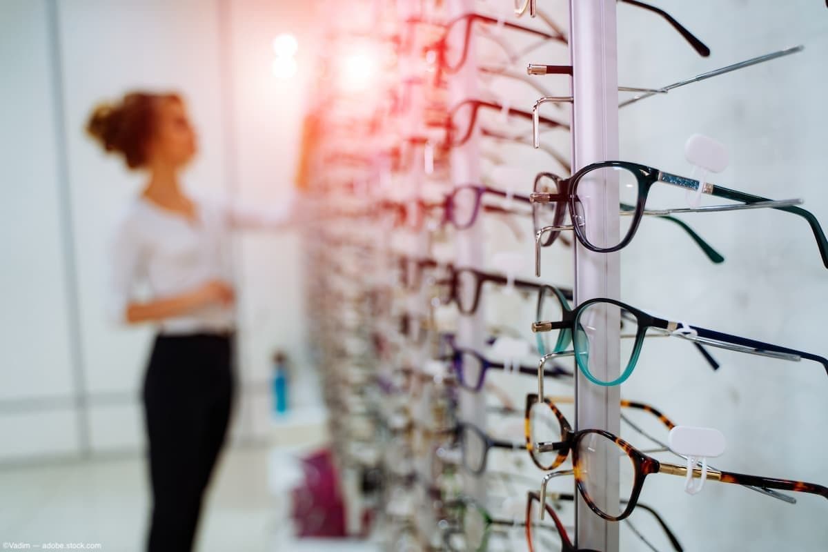 Wall of glasses in optical office Image credit: AdobeStock/Vadim