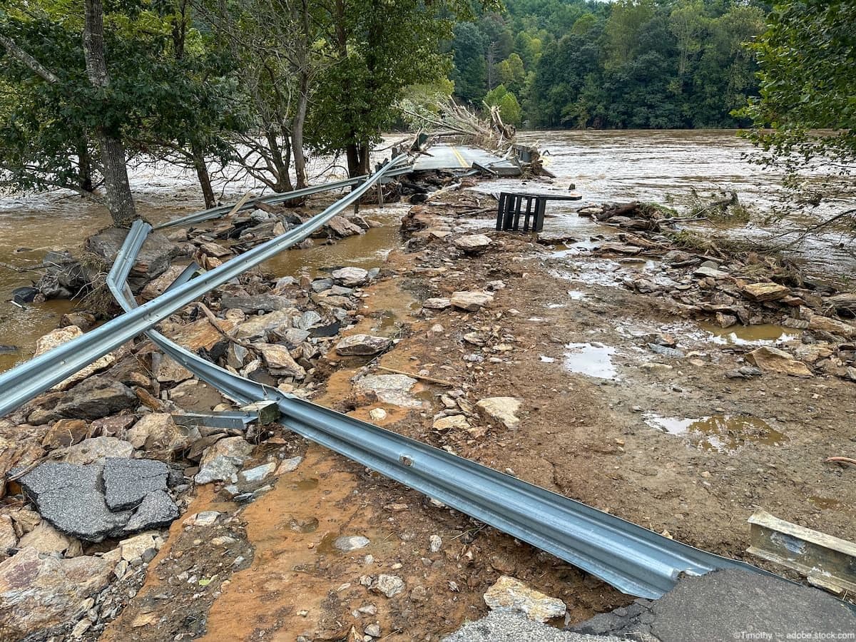 A road destroyed and flooded by Hurricane Helene Image credit: AdobeStock/Timothy