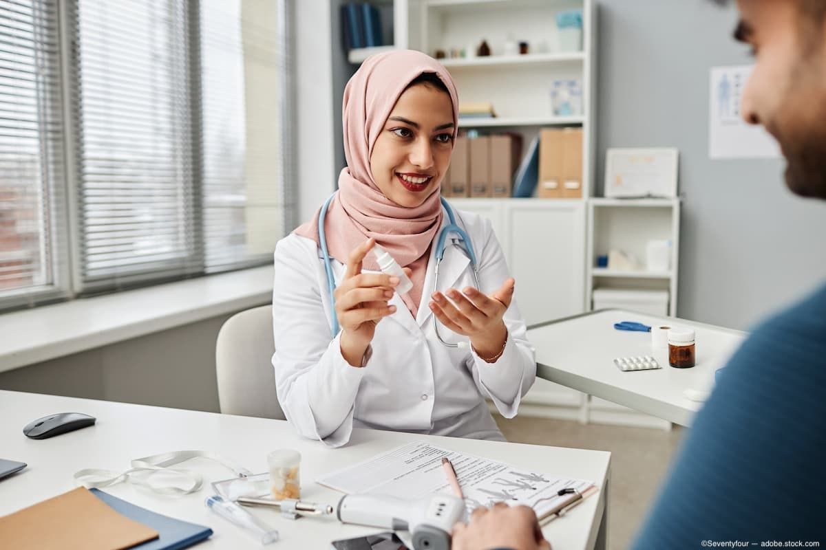 Doctor prescribing eye drops in office Image credit: AdobeStock/Seventyfour