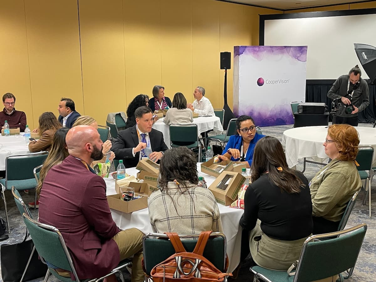 A table mid-discussion at the Merton C Flom Leadership Academy luncheon. Image credit: CooperVision.