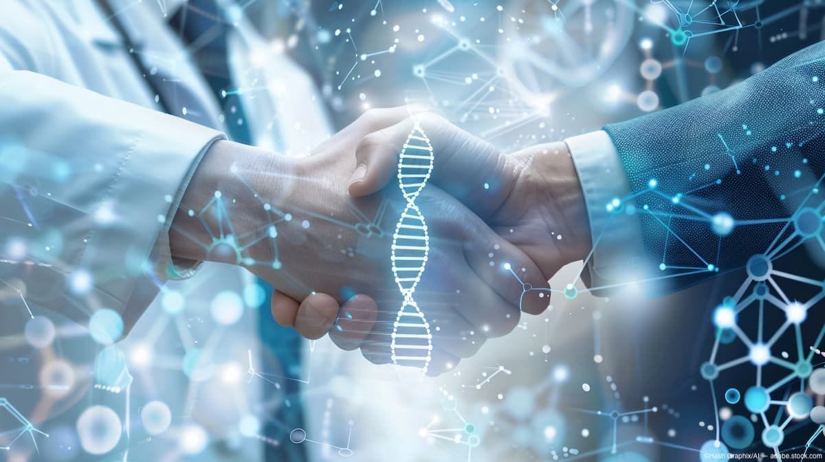 Doctor and businessman shake hands Image credit: AdobeStock/HashGraphix/AI