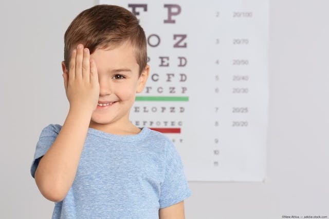 Kid testing visual acuity with one hand over eye Image credit: ©New Africa - adobe.stock.com
