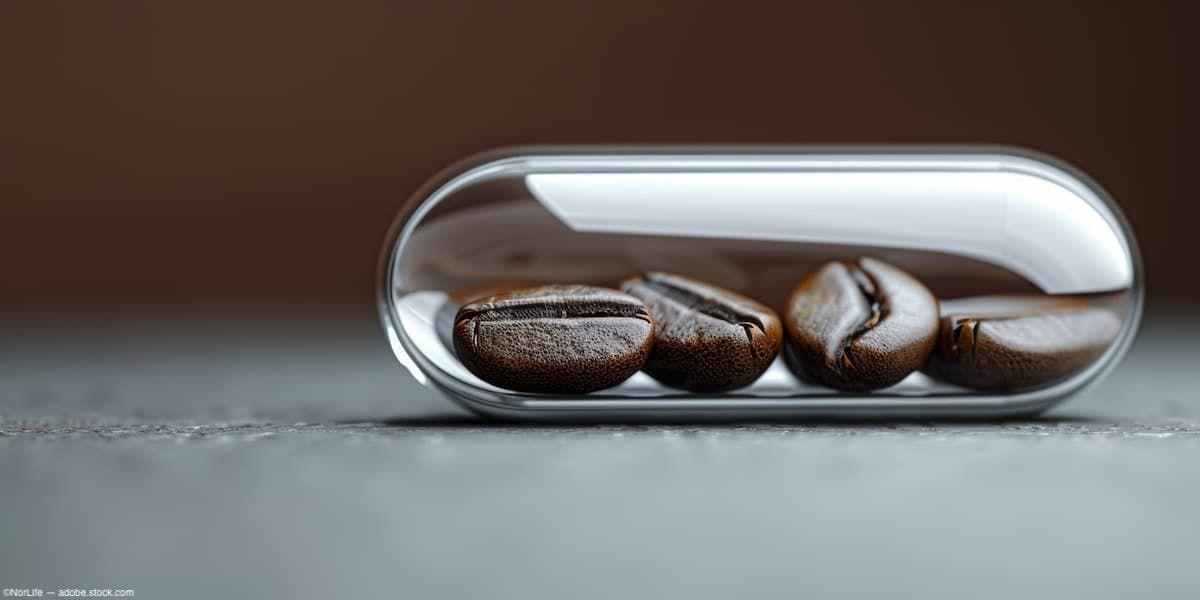 Three coffee beans inside clear pill capsule Image credit: AdobeStock/NorLife/AI